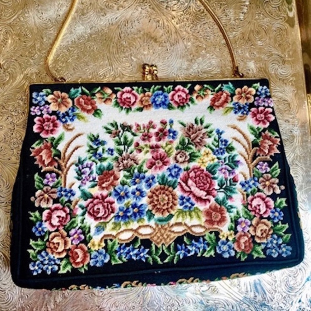 Vintage Embroidered Floral Clutch